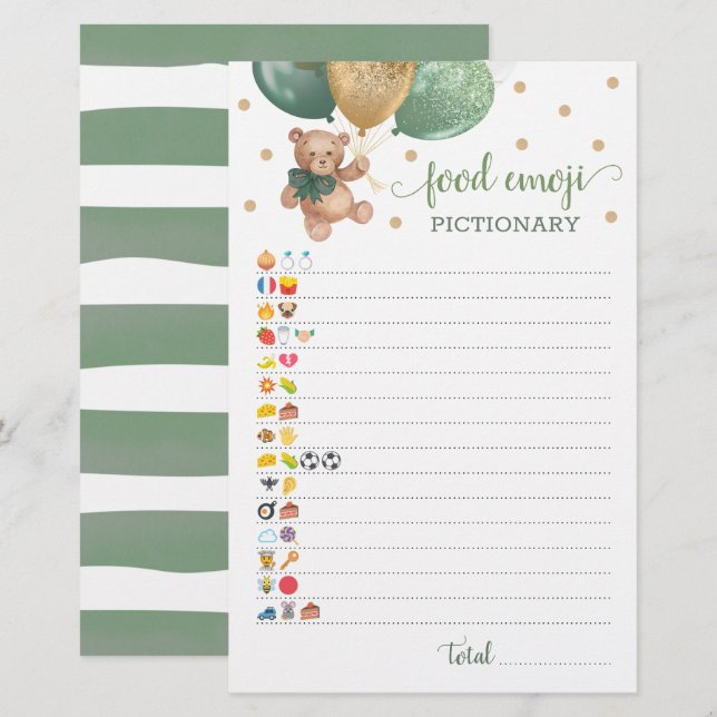 Food Emoji Pictionary game Sage Teddy Bear  (Front/Back)