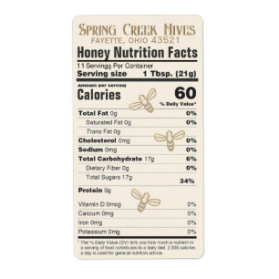 Food Fact de la FDA Étiquette de miel avec abeille