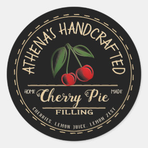 Food Farmer Market Cherry Pie Filling Gold Black Classic Round Sticker