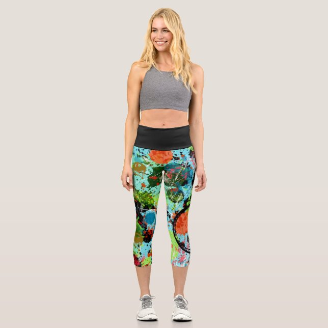 Food Fight Graffiti Abstract Capri Leggings (Front)