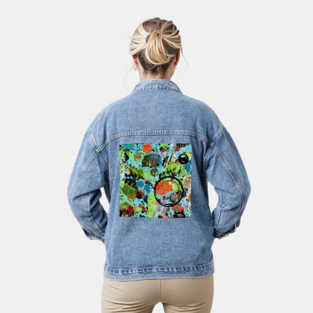 Food Fight Graffiti Abstract Denim Jacket (Model)