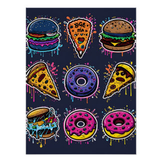Food Frenzy Graffiti Poster