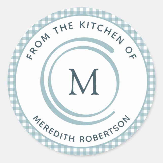 Food Gift From the Kitchen of Teal Monogram Classic Round Sticker (Front)