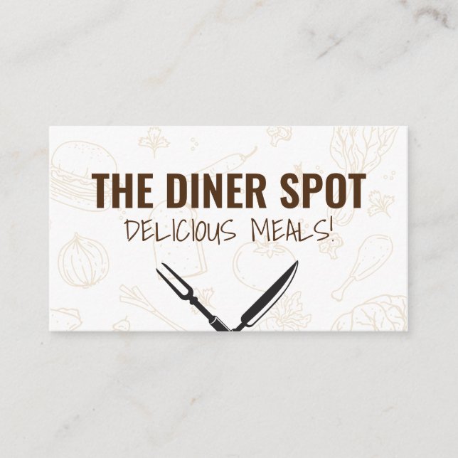 Food Icons and Cutlery Business Card (Front)
