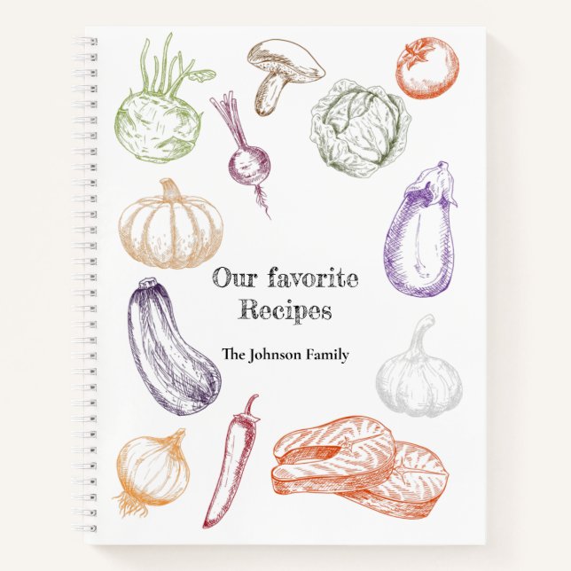 Food Illustration Personalized Family Recipe Book (Front)