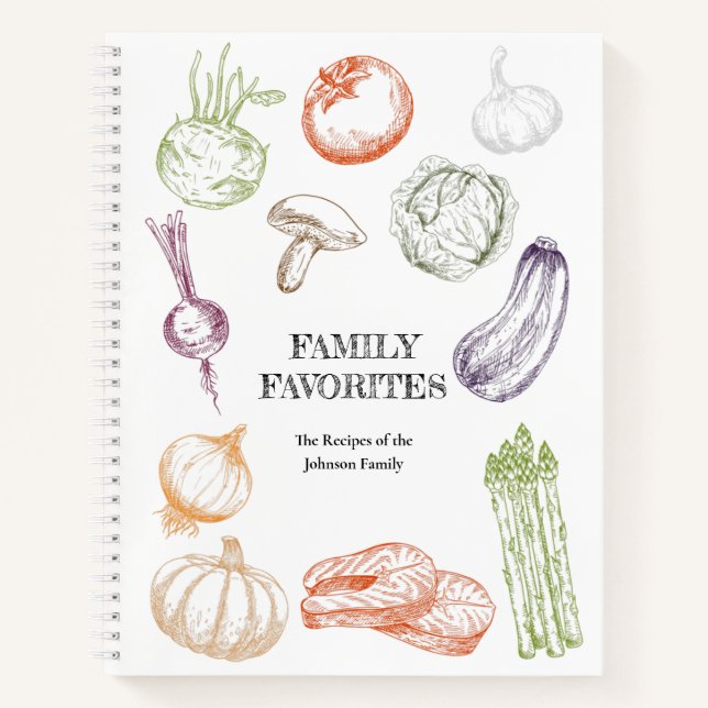 Food Illustration Personalized Family Recipe Book (Front)