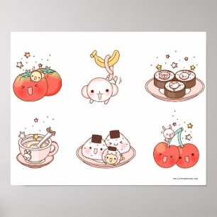 Food items displayed against white background poster