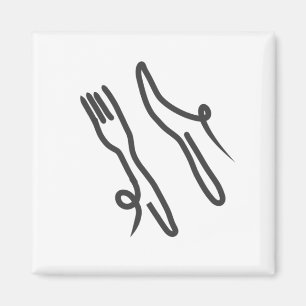 Food knife and fork modern gray and white magnet