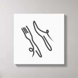 Food knife and fork modern grey and white canvas print