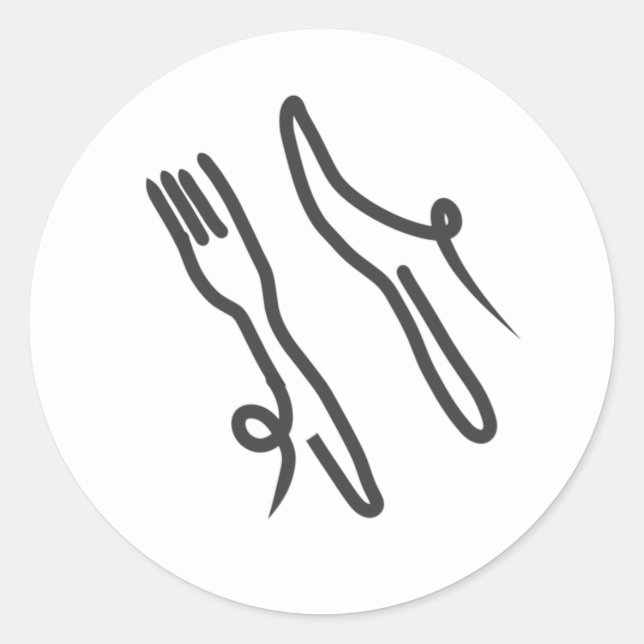 Food knife and fork modern grey and white classic round sticker (Front)