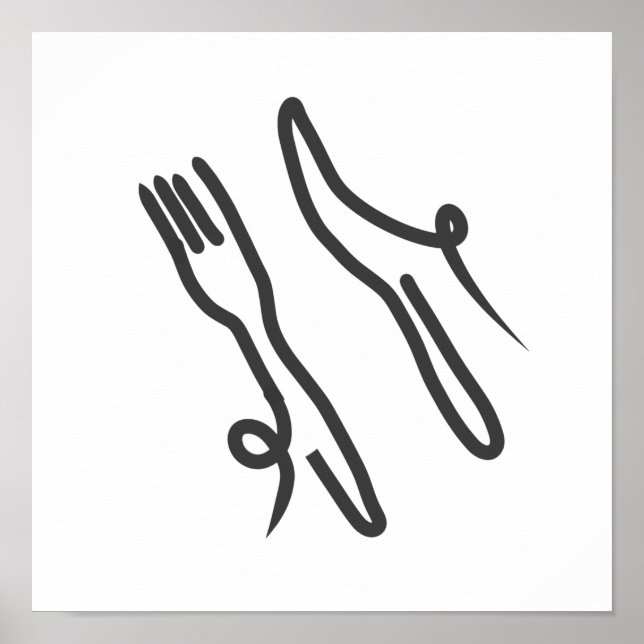 Food knife and fork modern grey and white poster (Front)