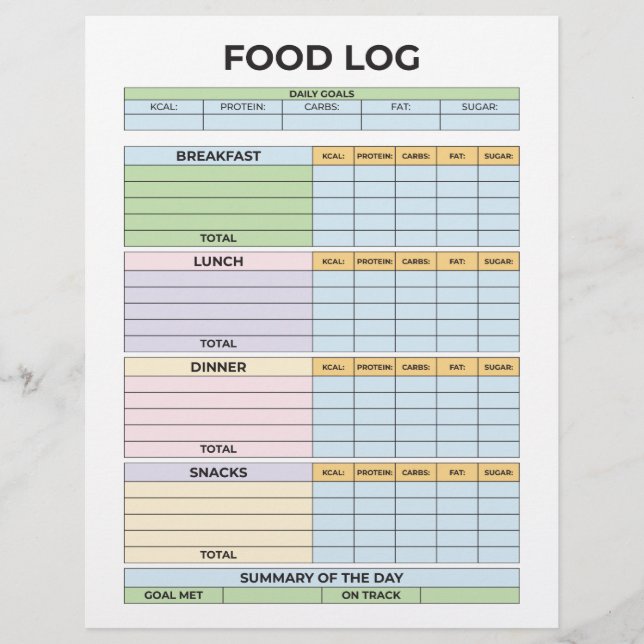  Food Log Letterhead (Front)