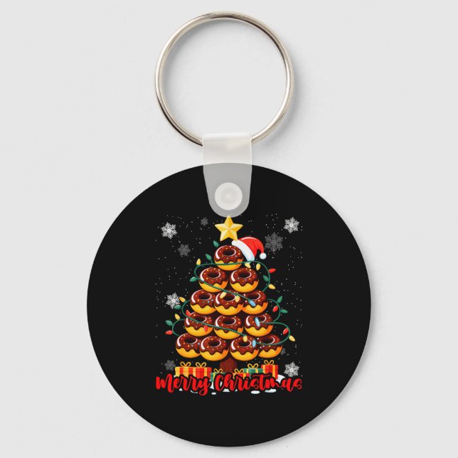 Food Lover Xmas Matching Santa Donuts Christmas Tr Keychain (Front)