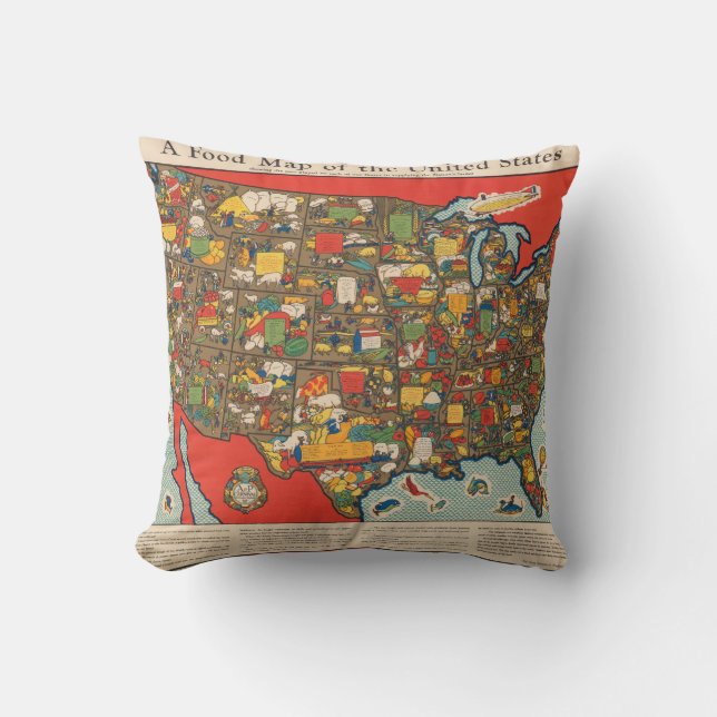 Food Map of the United States Throw Pillow (Front)