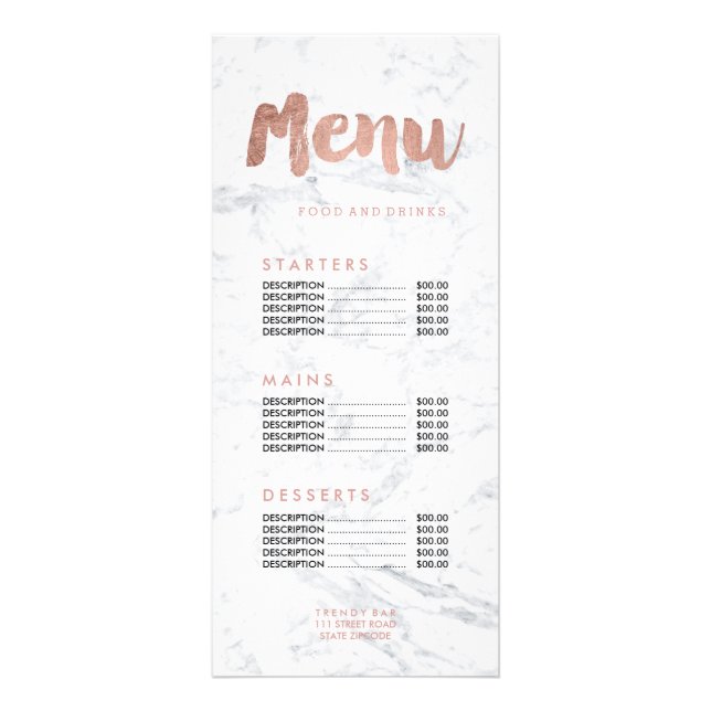 Food menu gold typography marble price list (Front)