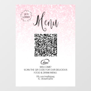 *~* Food Menu QR LOGO Restaurant Coffee Glitter  Window Cling