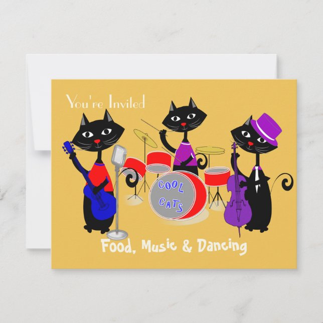 Food Music And Dancing Cool Cats Party Invitation (Front)