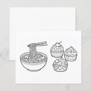Food Noodles Cupcake Black White Coloring Page