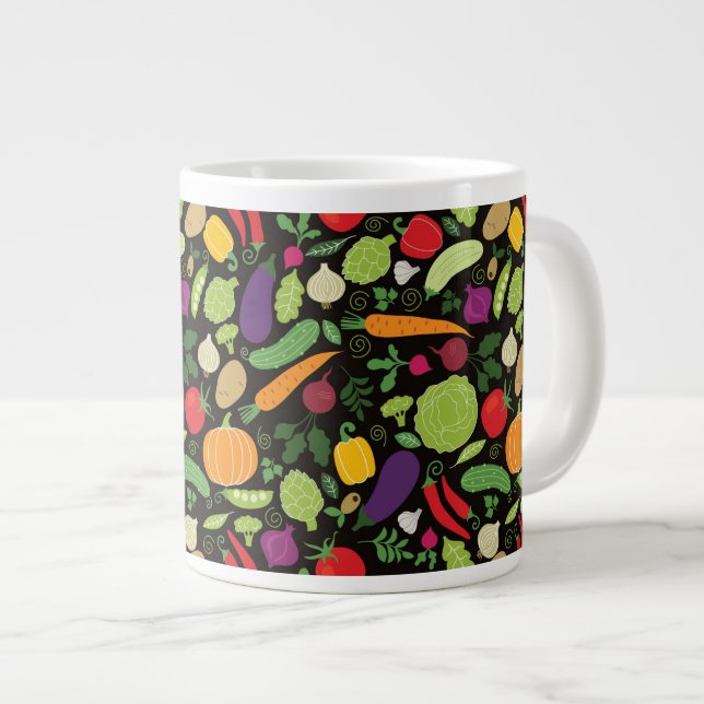 Food on a black background large coffee mug (Front Right)