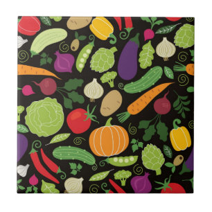 Food on a black background tile