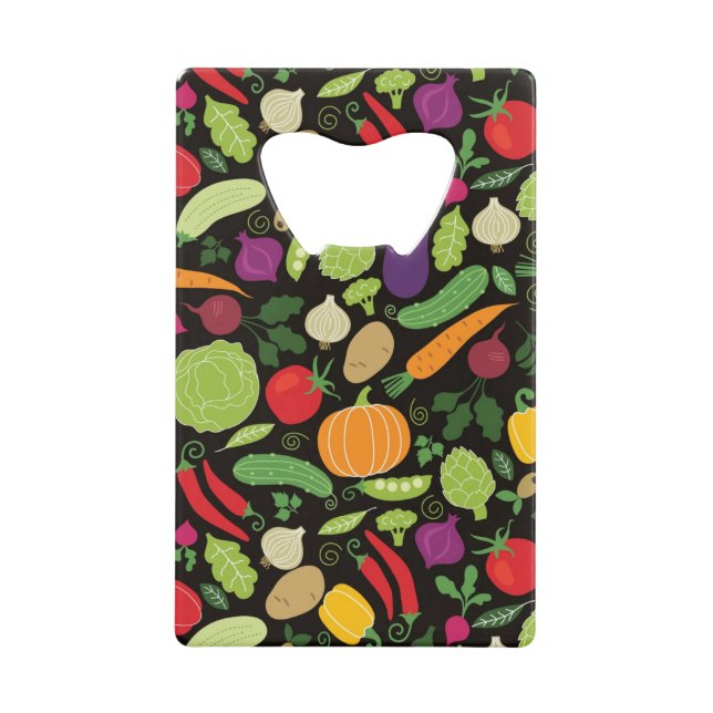 Food on a black background wallet bottle opener (Front)