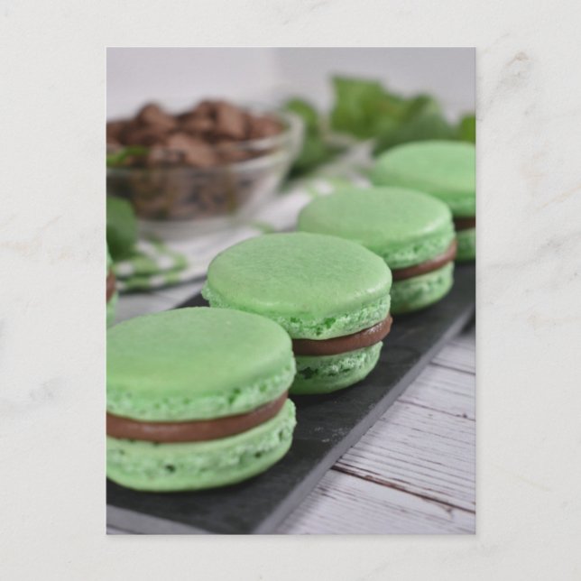 Food Photography Chocolate Mint Macaron Cookies Postcard (Front)