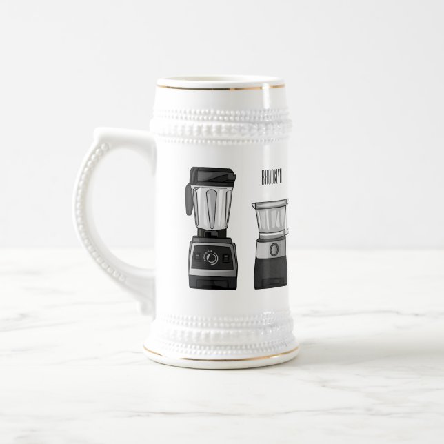 Food processor & blender cartoon illustration  beer stein (Left)