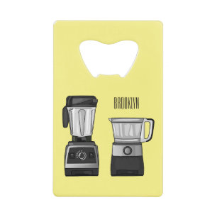 Food processor & blender cartoon illustration credit card bottle opener