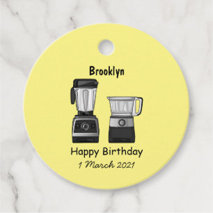 Food processor & blender cartoon illustration favour tags