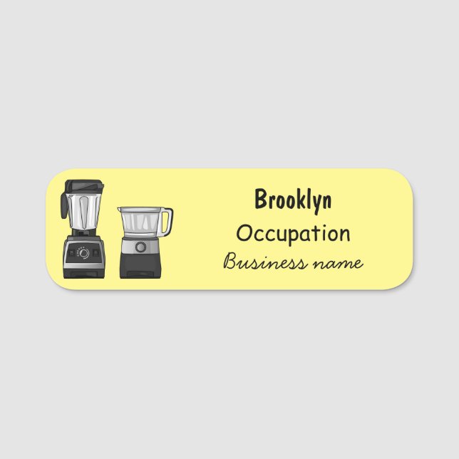 Food processor & blender cartoon illustration name tag (Front)