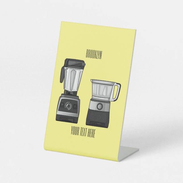 Food processor & blender cartoon illustration  pedestal sign (Front)