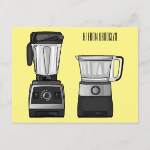 Food processor & blender cartoon illustration  postcard