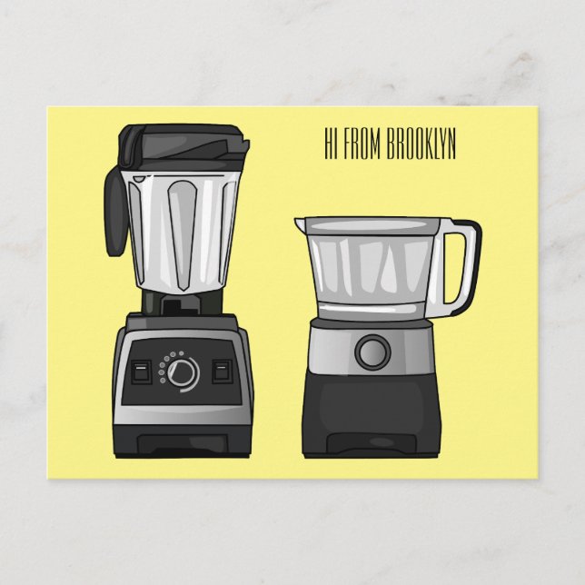 Food processor & blender cartoon illustration  postcard (Front)