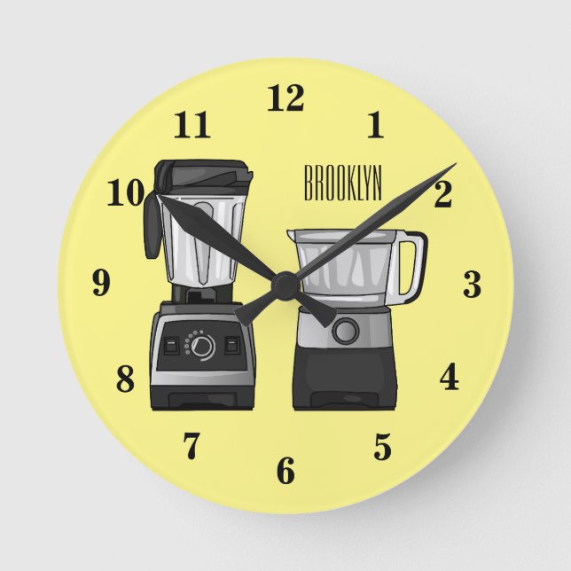 Food processor & blender cartoon illustration round clock (Front)