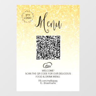 *~* Food Restaurant QR +  LOGO Menu Glitter  Window Cling