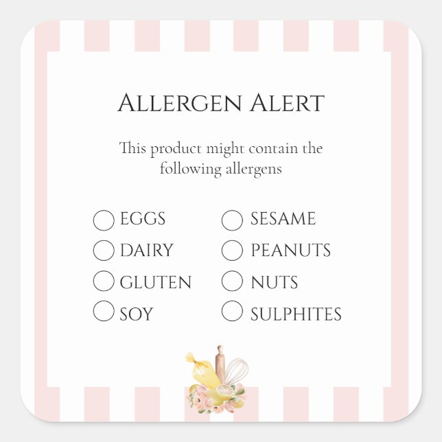 Food Safety Allergen Alert Square Sticker (Front)