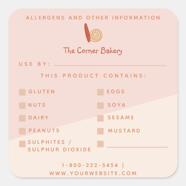 Food Safety Allergens Pink Modern Bakery Product Square Sticker (Front)
