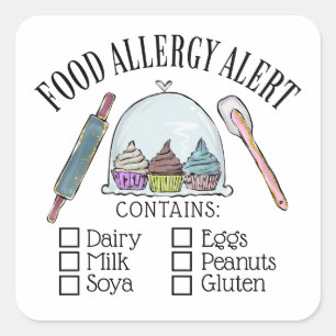 Food Safety Allergy Alert Bakery Pastry  Square Sticker
