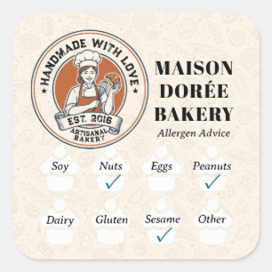 Food Safety Allergy Alert Bakery Store Pastry Chef Square Sticker