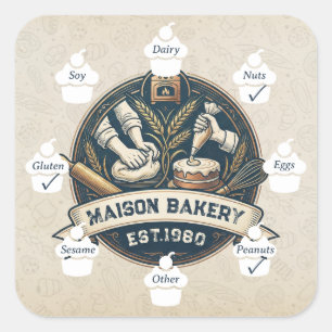 Food Safety Allergy Alert Bakery Store Pastry Chef Square Sticker