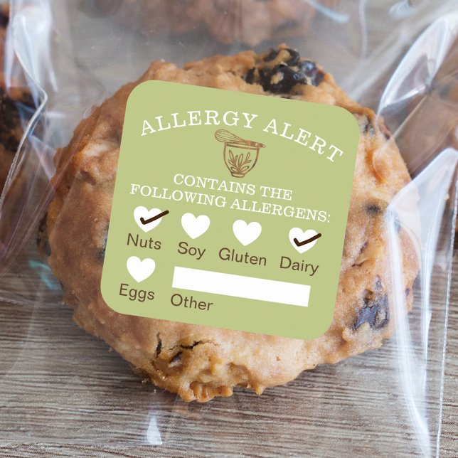 Food Safety Allergy Alert Bakery Wooden Standmixer Square Sticker (Food Safety Allergy Alert Bakery Wooden Standmixer Square Sticker)