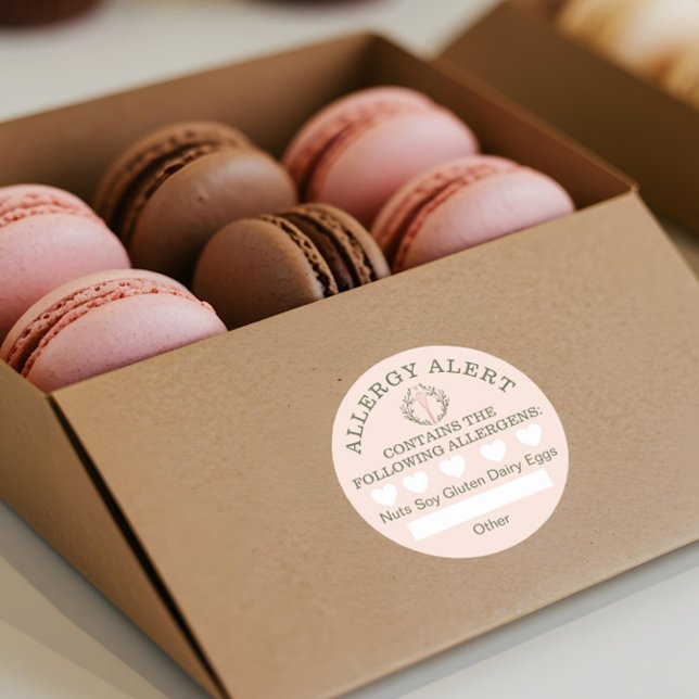 Food Safety Allergy Alert  Pink Bakery Whisk Classic Round Sticker (Food Safety Allergy Alert Pink Bakery Whisk Classic Round Sticker)
