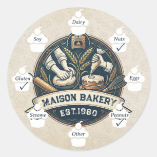 Food Safety Allergy Alert Rustic Bakery Cake Store Classic Round Sticker