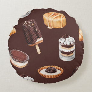 food sketch delicious beautiful desserts and pastr round pillow