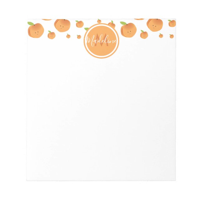 Food Smiling Peaches Border Name Initial Notepad (Front)
