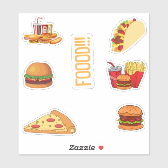 Food Stickers Pack, Cute Fast Food Stickers (Sheet)