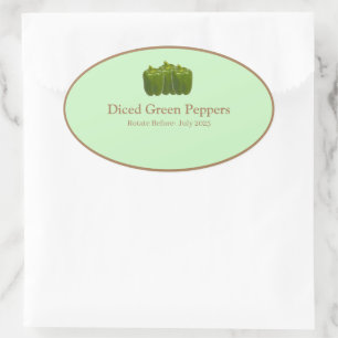 Food Storage Kitchen Stickers-Diced Green Peppers Oval Sticker