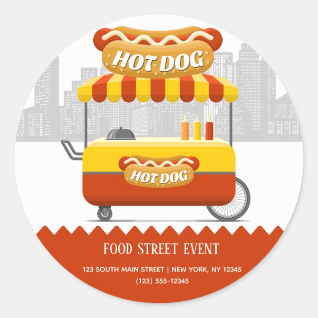 Food street hotdog classic round sticker (Front)