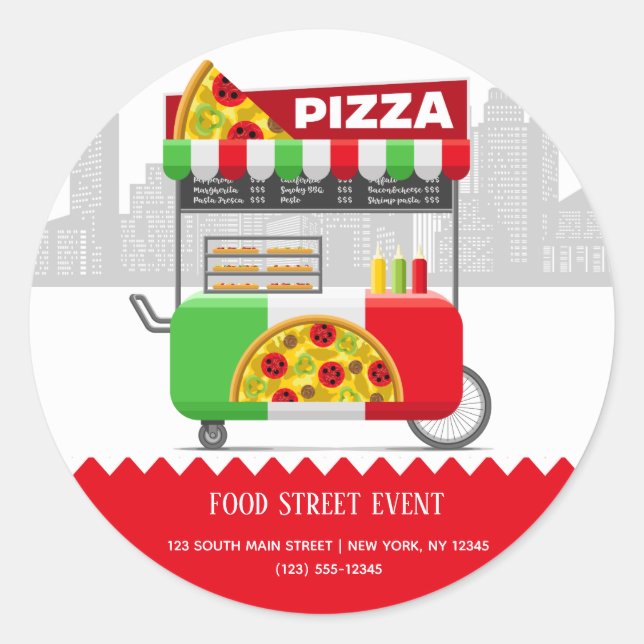 Food street pizza classic round sticker (Front)