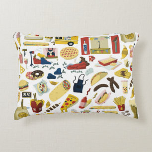 Food Truck Fest: Cartoon Pattern Accent Pillow